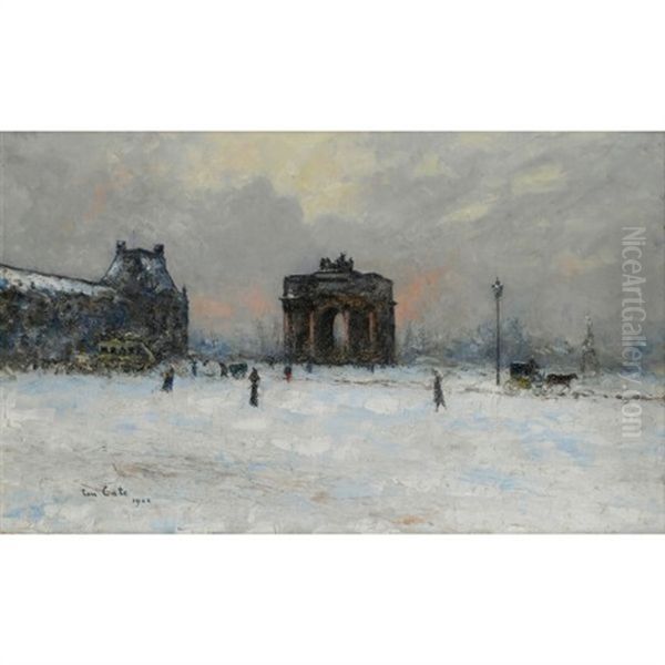 Paris, Le Pavillon De Flore Et L'arc De Triomphe Du Carrousel Sous La Neige Oil Painting by Siebe Johannes ten Cate