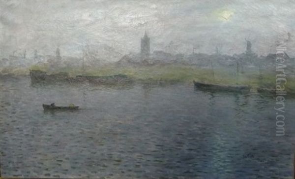 Schiedam Dans La Brume Oil Painting by Siebe Johannes ten Cate