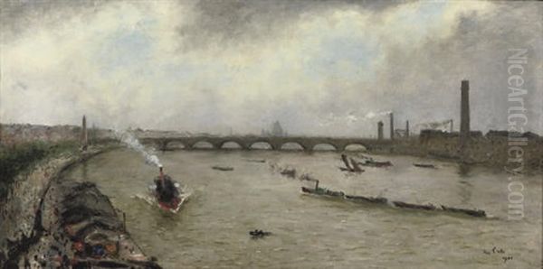 La Tamise A Londres - Shipping On The Thames Oil Painting by Siebe Johannes ten Cate