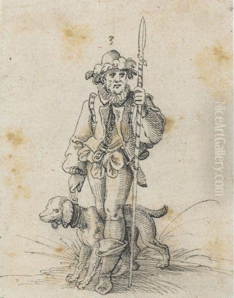 Hunter With Dog Oil Painting by Jost Amman