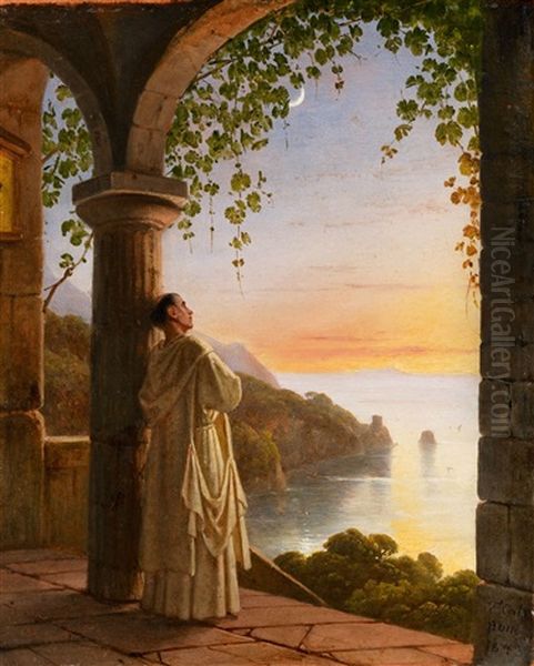 A Monk Meditating In A Cloister Oil Painting by Franz Ludwig Catel