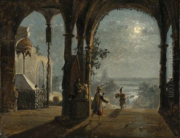 Loggia Mit Figuren Bei Mondschein Oil Painting by Franz Ludwig Catel