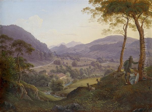 Berglandschaft Bei Salzburg Mit Jungem Paar Oil Painting by Franz Ludwig Catel