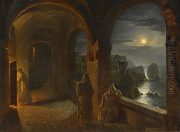 Karthauser Monche In Certosa Di San Giacomo Auf Capri Oil Painting by Franz Ludwig Catel