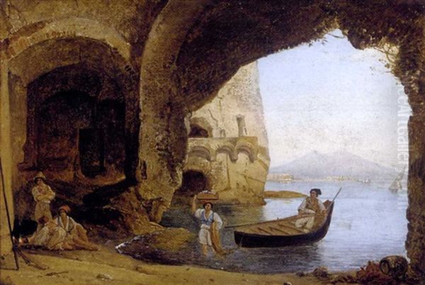 A Cave Near The Palazzo Donn' Anna, Naples Oil Painting by Franz Ludwig Catel