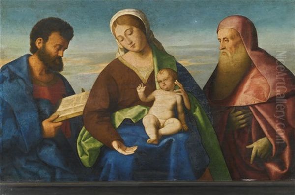 A Sacra Conversazione: The Madonna And Child With Saints Mark And Jerome Oil Painting by Vincenzo Catena