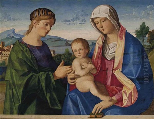 The Virgin And Child With A Female Saint Oil Painting by Vincenzo Catena