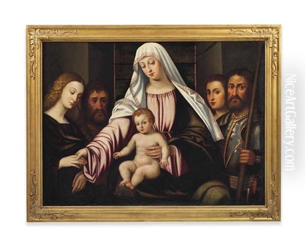 The Madonna And Child With Four Saints, Including John The Baptist, Michael And Catherine Oil Painting by Vincenzo Catena