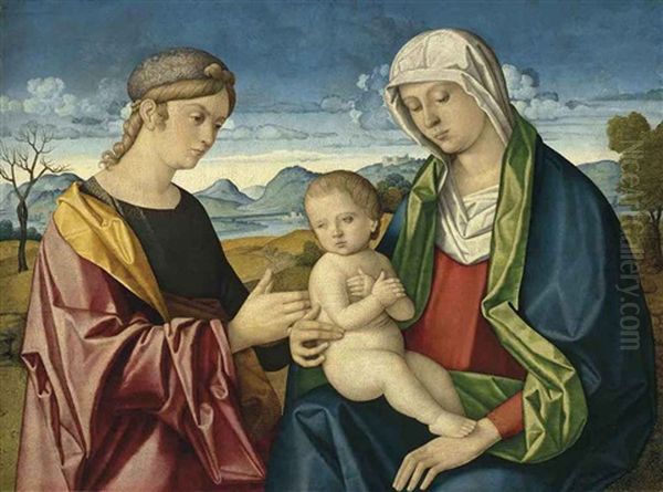 The Madonna And Child With A Female Saint Oil Painting by Vincenzo Catena