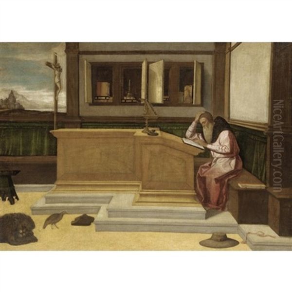 Saint Jerome In His Study Oil Painting by Vincenzo Catena