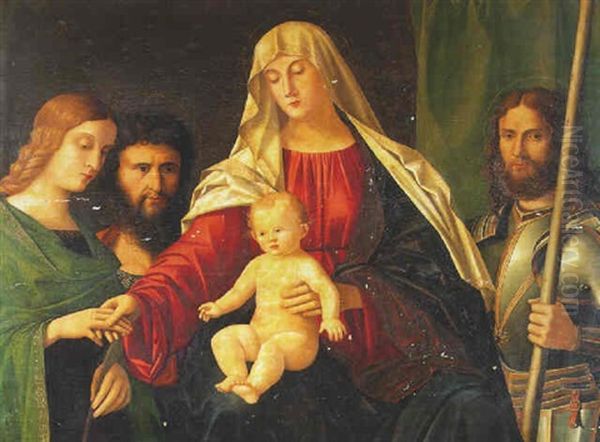 The Mystic Marriage Of Saint Catherine With Saints John The Baptist And Michael Oil Painting by Vincenzo Catena