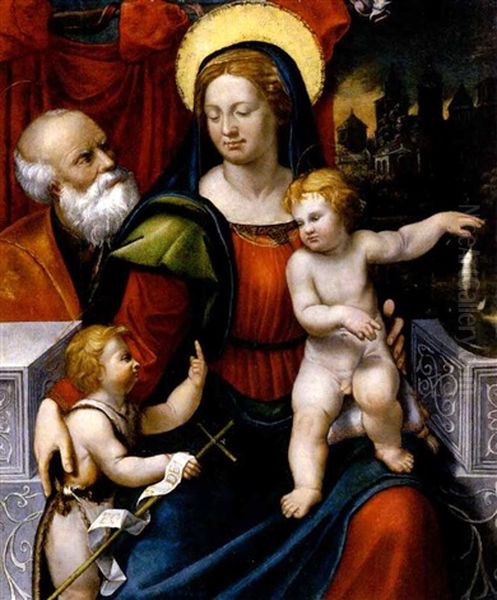 Madonna Con Il Bambino, San Giuseppe E San Giovannino Oil Painting by Giovanni Gherardo dalle Catene