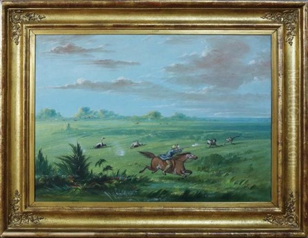 Ostrich Chase Oil Painting by George Catlin