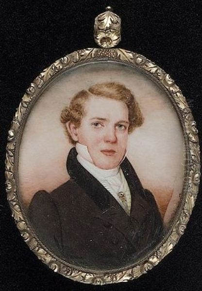 James Perriman Wearing Brown Coat With Black Velvet Collar, Cream Striped Waistcoat, White Shirt And Cravat With Jewelled Pin Oil Painting by George Catlin