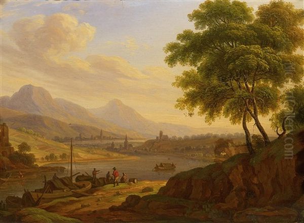 Ideale Rheinlandschaft Oil Painting by Louis Johann Ludwig Catoir