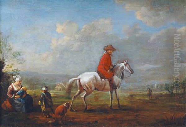 Rider On A Grey Horse With Young Woman And Children Oil Painting by Jacob Cats