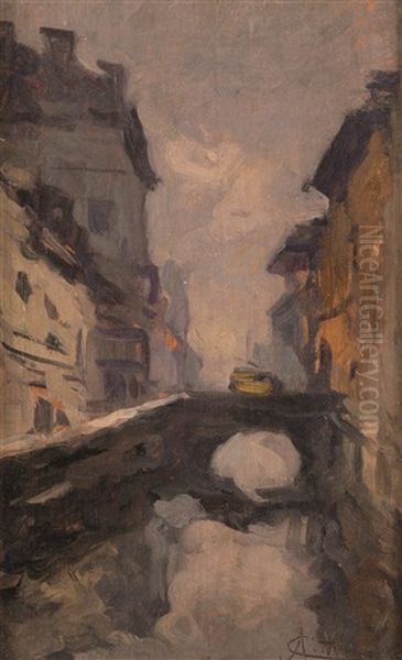 Veduta Dei Navigli Oil Painting by Achille Cattaneo