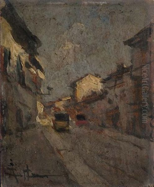 Milano, Il Navillo Milano Con Il Tram (2 Works) Oil Painting by Achille Cattaneo