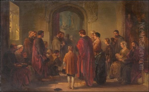 Pilgrims Entering The Cathedral Oil Painting by George Cattermole