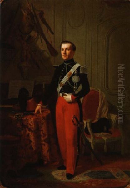 Officier Des Lanciers De La Garde Imperiale Du Second Empire Oil Painting by Jules-Desire Caudron