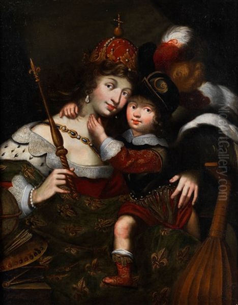 Konigin Mit Einem Infanten Als Allegorie Der Forderung Der Kunste Oil Painting by Louis de Caullery