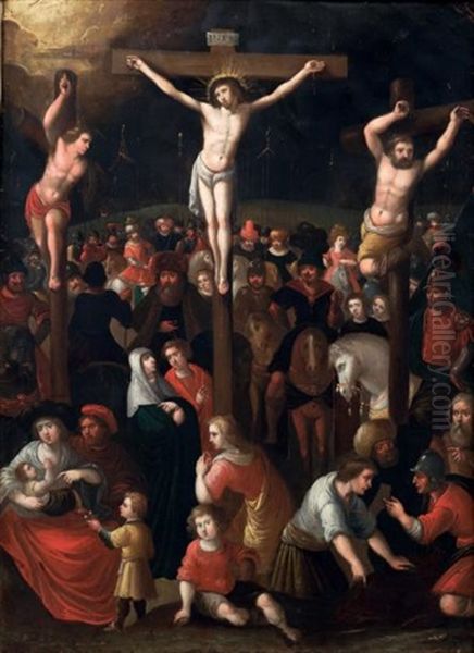 La Crucifixion Sur Le Mont Golgotha Oil Painting by Louis de Caullery