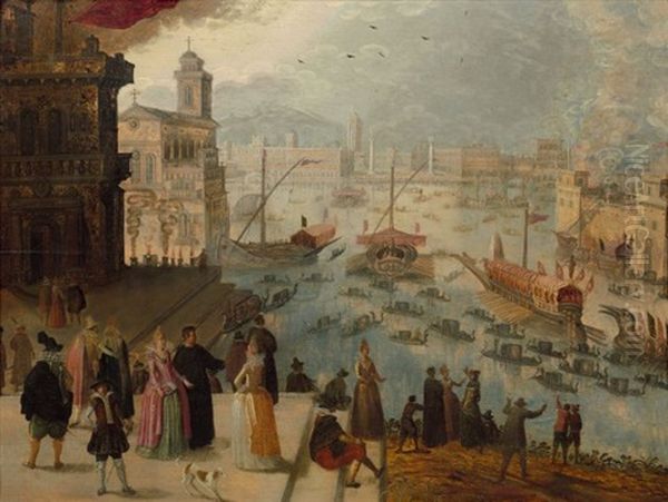 Caprice Venitien, Le Bucentaure Devant La Piazzetta Oil Painting by Louis de Caullery