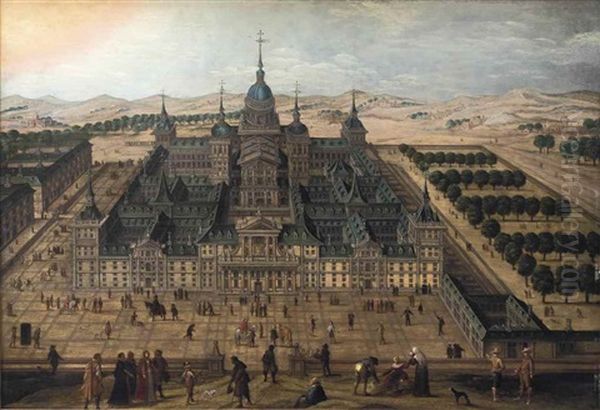 View Of The Royal Monastery Of San Lorenzo De El Escorial Oil Painting by Louis de Caullery