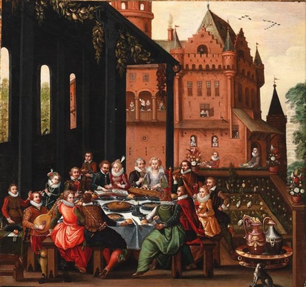 A Convivial Company At Table Oil Painting by Louis de Caullery