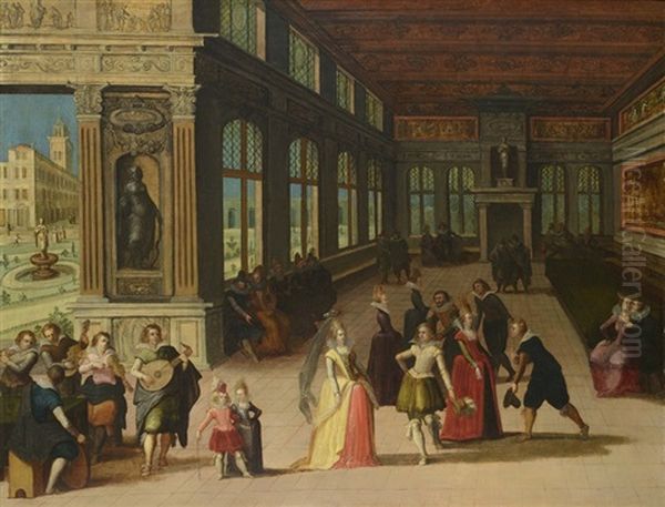 Scene De Bal Dans Un Palais Architecture Oil Painting by Louis de Caullery