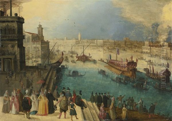 A Capriccio View Of Venice With The Bucintoro Oil Painting by Louis de Caullery