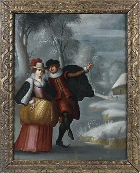 Couple De Patineurs Oil Painting by Louis de Caullery