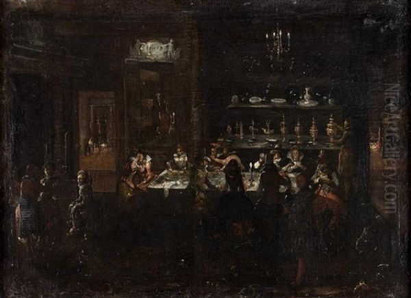 Scene De Banquet Nocturne Oil Painting by Louis de Caullery