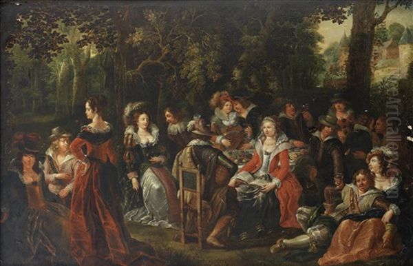 A Merry Company In A Woodland Clearing Oil Painting by Louis de Caullery