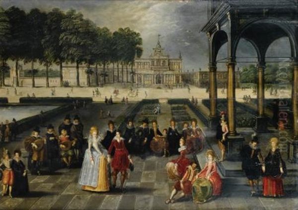 Elegants Dans Le Parc D'un Palais Classique Oil Painting by Louis de Caullery