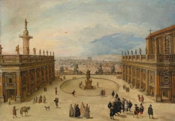 A View Of The Campidoglio, Rome Oil Painting by Louis de Caullery