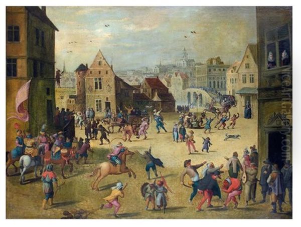 Scene De Carnaval Dans Un Village Des Flandres Oil Painting by Louis de Caullery