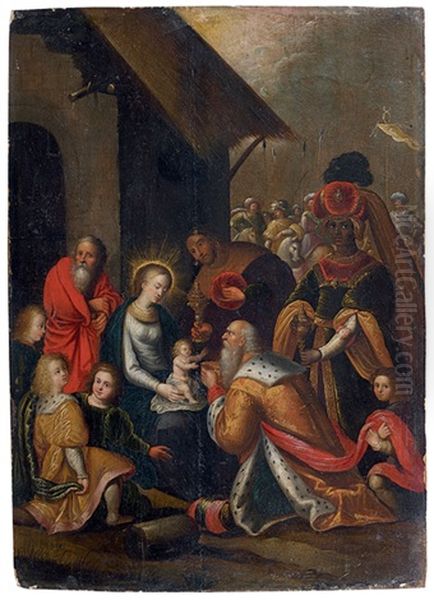 L'adoration Des Bergers (in 2 Parts) Oil Painting by Louis de Caullery