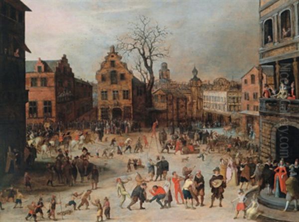 Karneval In Einer Flandrischen Stadt Oil Painting by Louis de Caullery