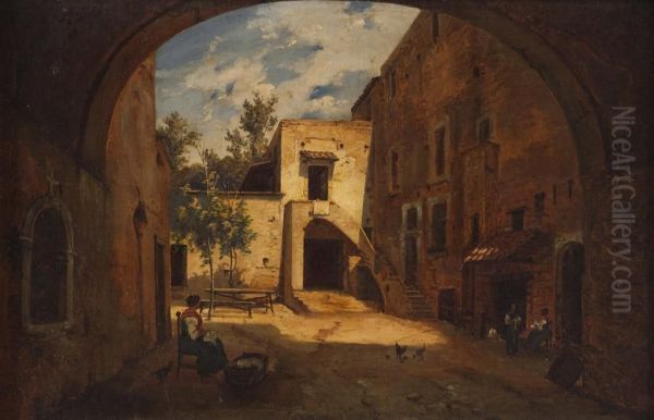 Cortile Con Casolare Oil Painting by Domenico Ammirato