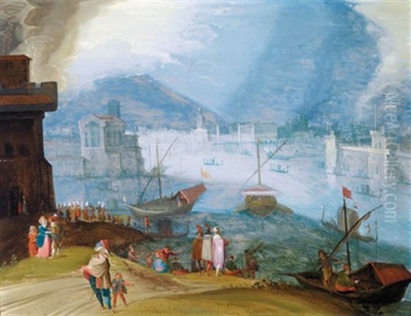 Blick Uber Das Markusbecken Auf Ein Imaginares Venedig Oil Painting by Louis de Caullery