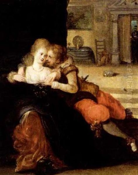 Couple Galant Dans Un Interieur Oil Painting by Louis de Caullery