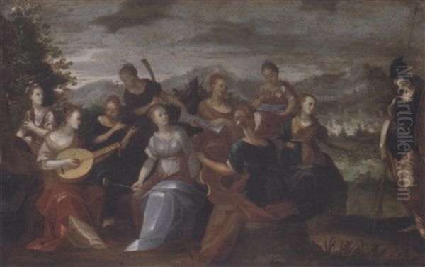 Apollo And The Nine Muses Oil Painting by Louis de Caullery