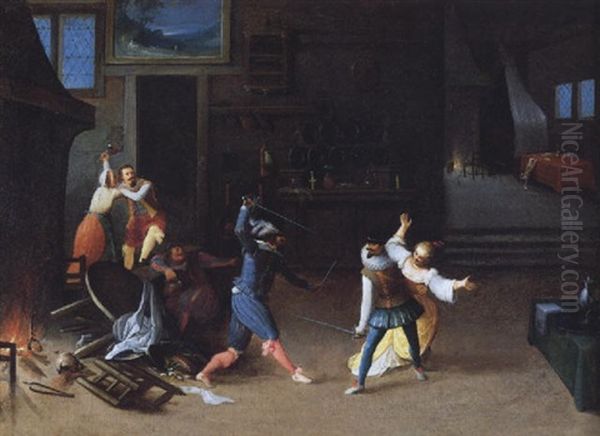 Duell Zweier Kavaliere Oil Painting by Louis de Caullery