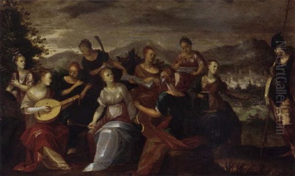 Apollo And The Nine Muses Oil Painting by Louis de Caullery