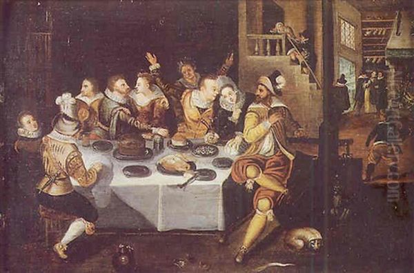 Scene De Banquet Oil Painting by Louis de Caullery