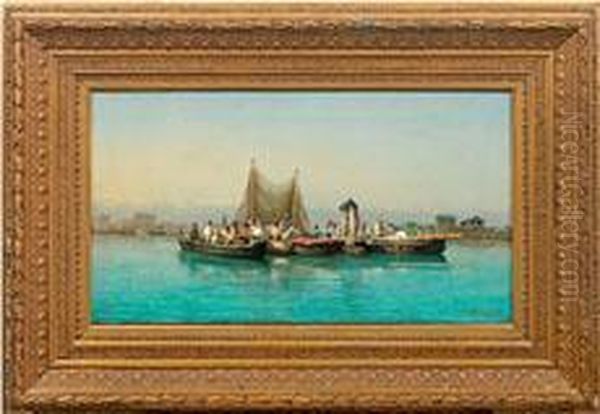 Venezianische Fischer Inder Lagune Oil Painting by Domenico Ammirato