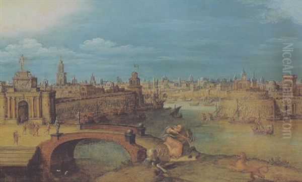 Die Konigin Semiramis Auf Der Lowenjagd Vor Der Stadt Babylon Oil Painting by Louis de Caullery