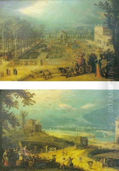 Promeneurs Dans Un Paysage Inspire Des Jardins De La Villa Medicis Ou L'allegorie Du Printemps Oil Painting by Louis de Caullery