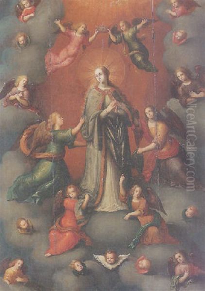 Coronation Of The Virgin Oil Painting by Louis de Caullery